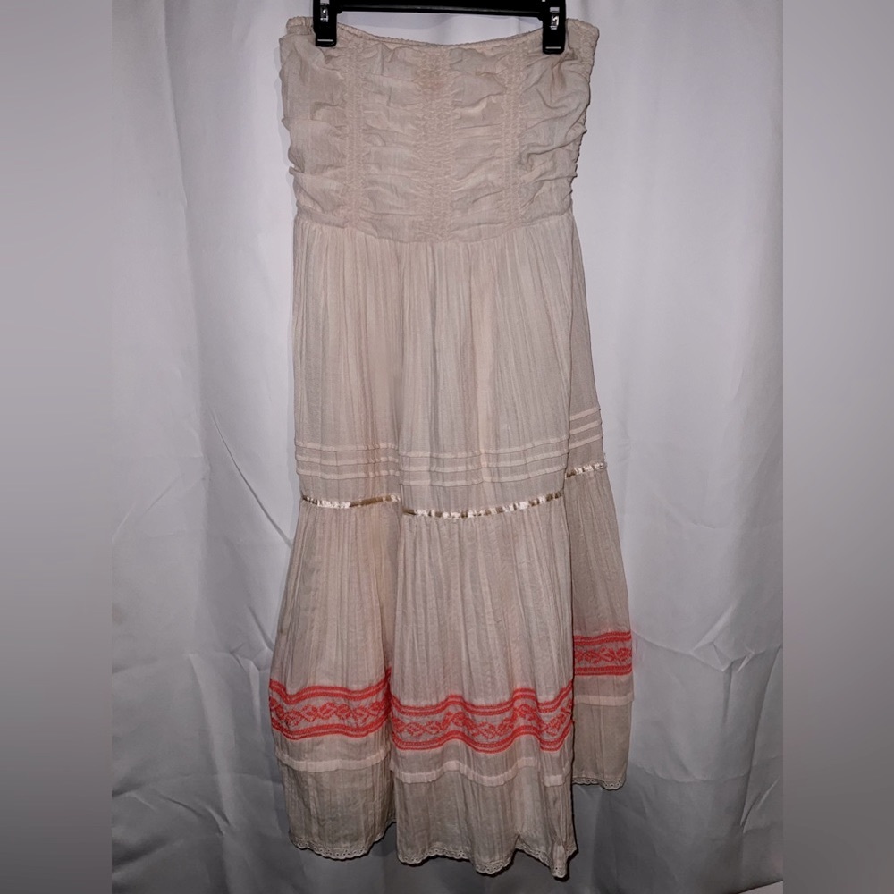 Free People • Off-White Tiered Ruffle Boho Maxi Dress